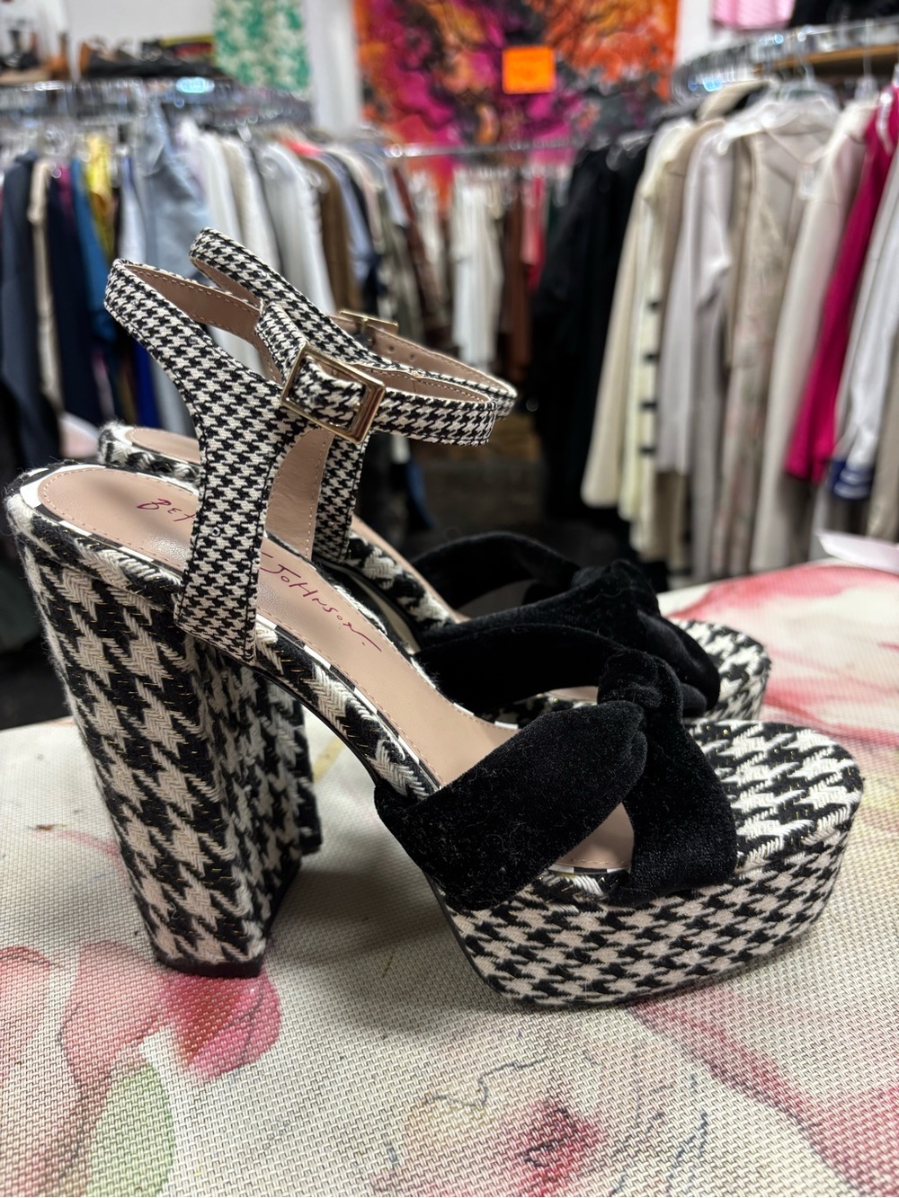 Betsey Johnson Melanni Black & White Houndstooth Platform Heels